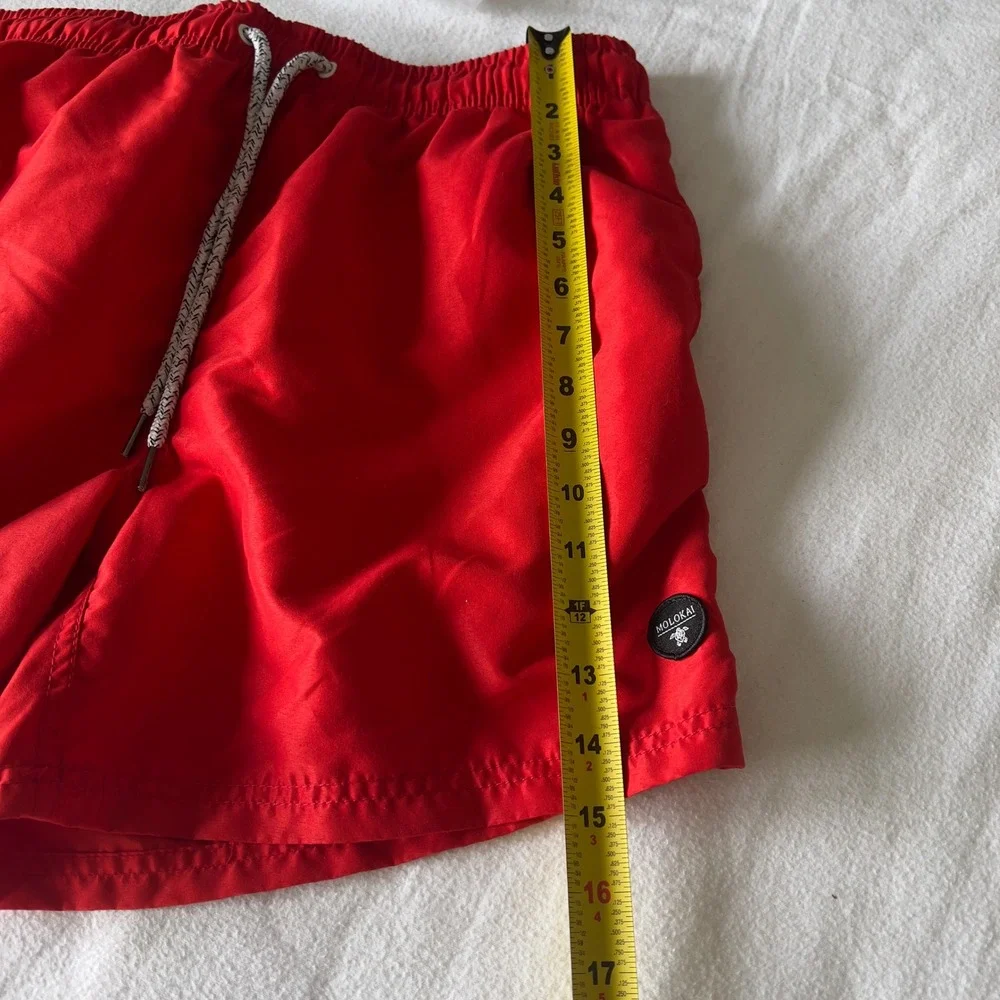 Molokai Mens Swim Trunks Red Elastic Waist Drawstring Board Shorts Turtle Logo